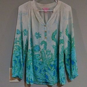 Lilly Pulitzer Elsa Silk Chiffon Palm Party Print Long Size Medium